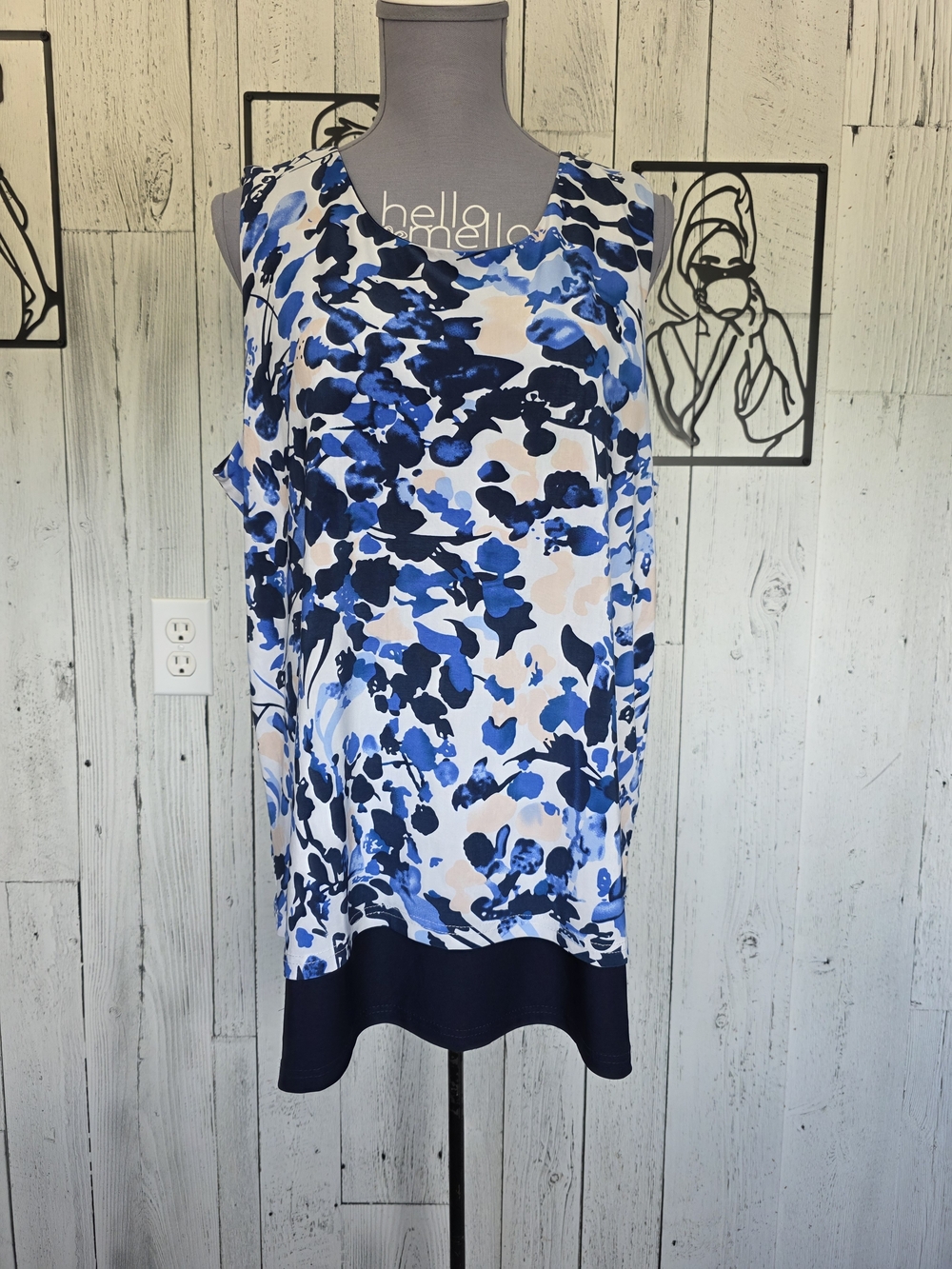 DKR Floral Double Layer Sleeveless Tank Top Blue White Women's XL Stretch Summer - Picture 1 of 11